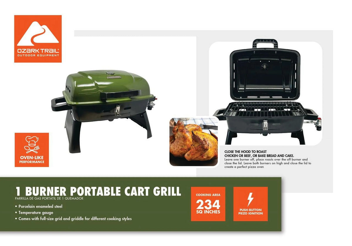 Ozark Trail Portable 1 Burner Gas Grill with Interchangeable Griddle Plate