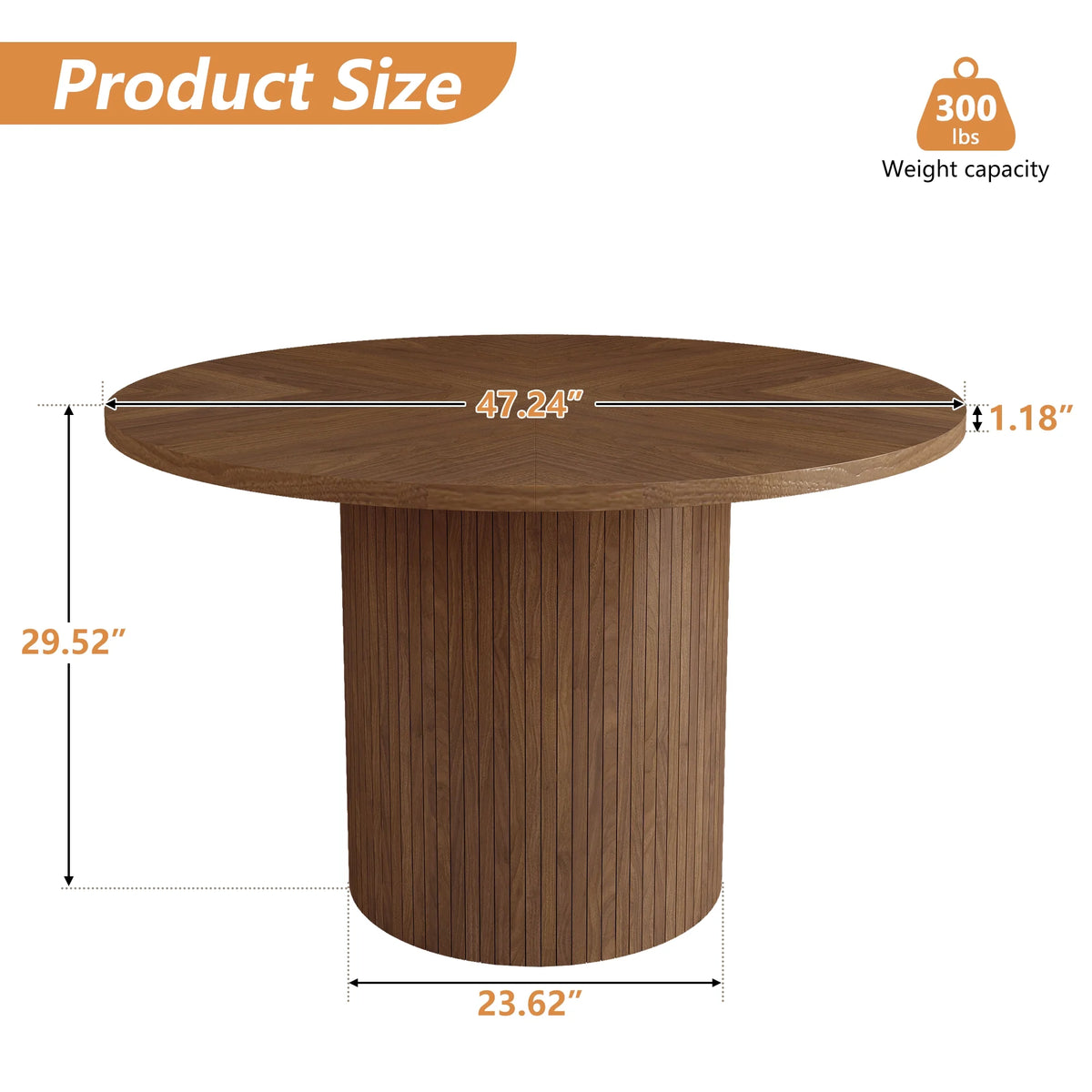 Wirrytor Round Dining Table, Modern Farmhouse Kitchen Table, 47 Inch Coffee Circle Dining Tables with Wood Strip Base for Kitchen Living Room, Black