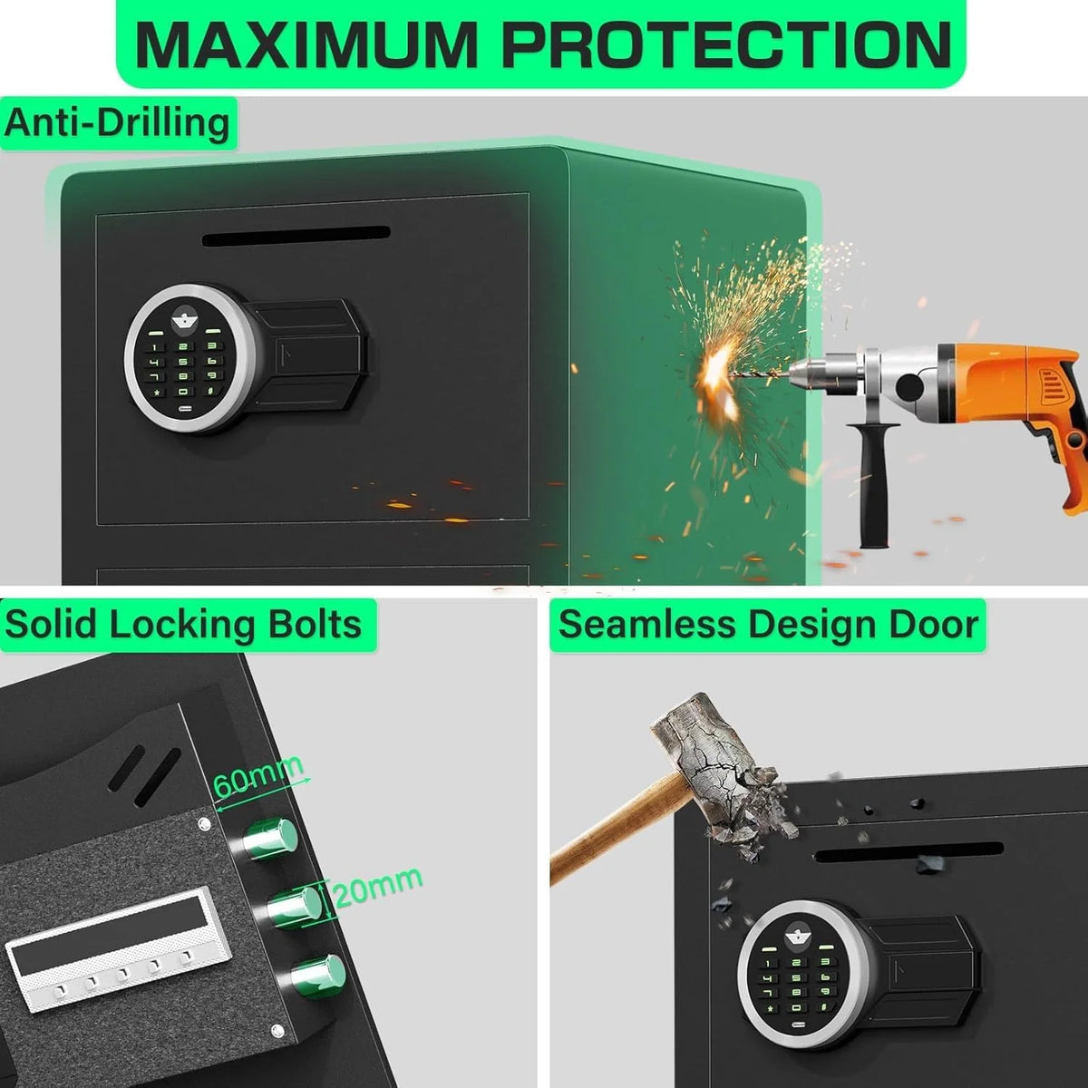 karbeen 7.0 Cu ft Large Safe Box Fireproof Waterproof, Digital KeypadHome Safe with Deposit Slot & Dual Alarm System, Money Safe With Mute Function and LED Light, Security Box for Money Valuables