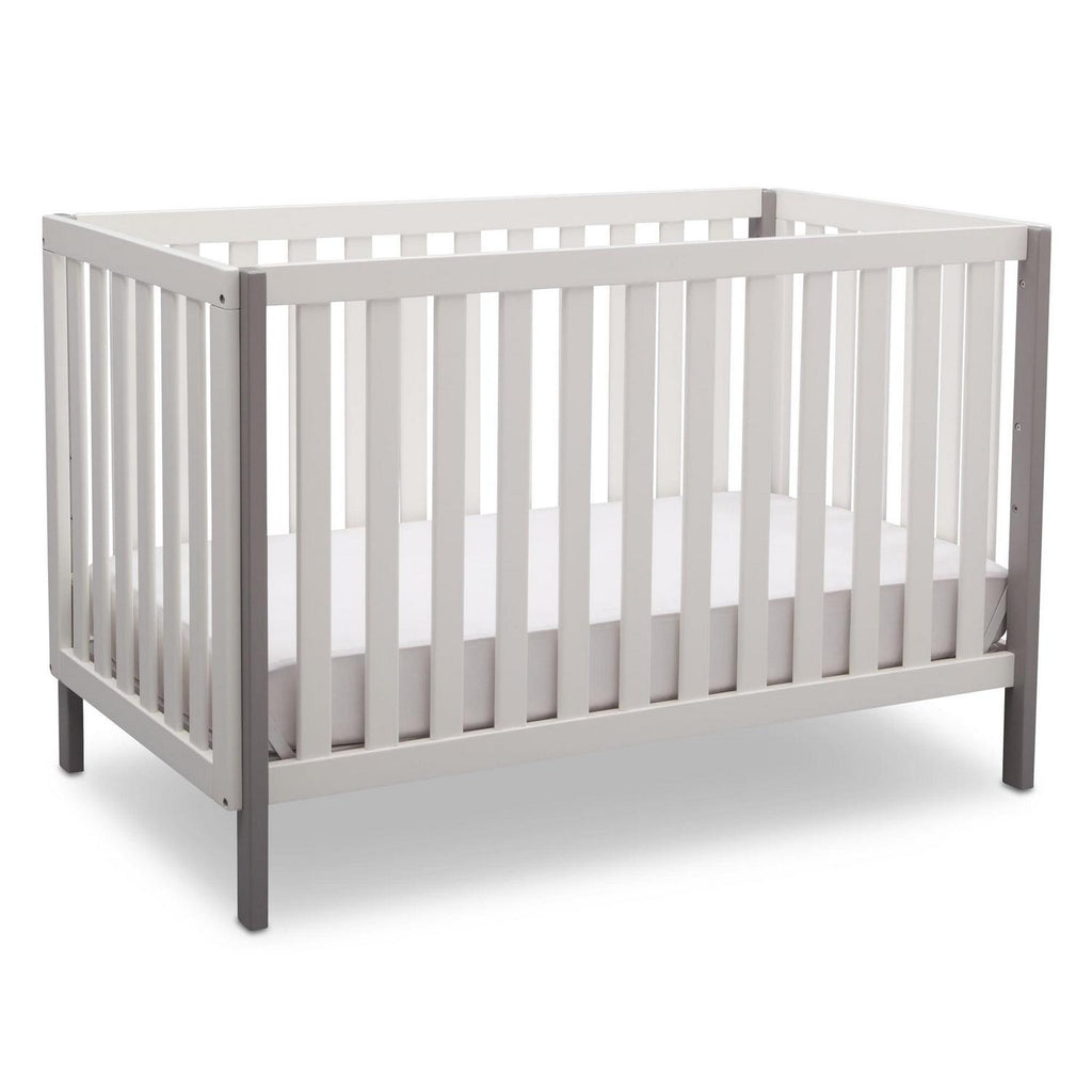 Delta Children Milo 3-in-1 Convertible Crib. Greenguard Gold Certified. Bianca White/Grey