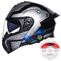 Bluetooth Modular Motorcycle Helmets with Tail Lights, DOT Approved Flip Up Full Face Dual Visor Motorcycle Helmet, with Dual Speakers and Microphone HA