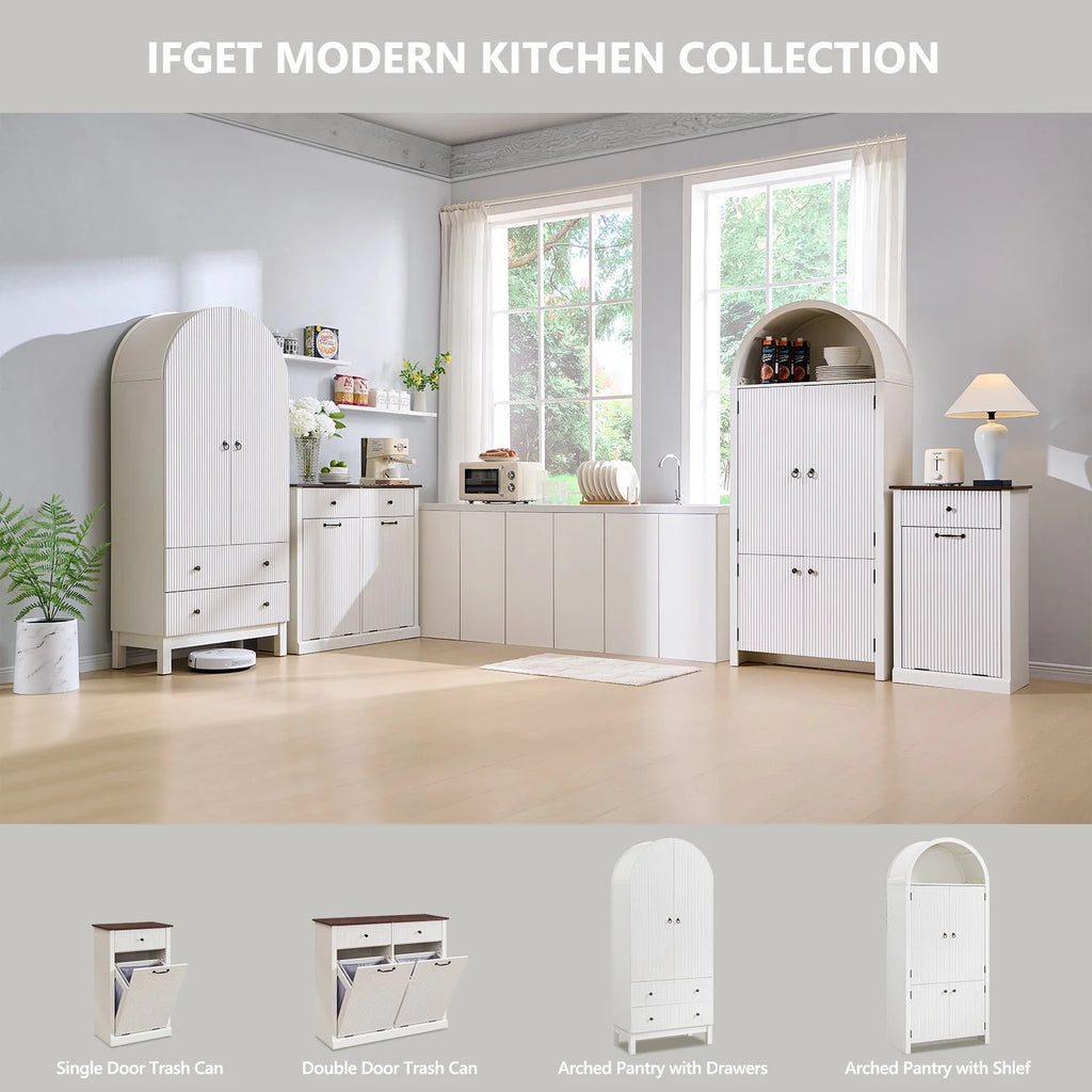 IFGET 71-Inch Arched 4-Tier Bookcase with Glass Doors and Drawers