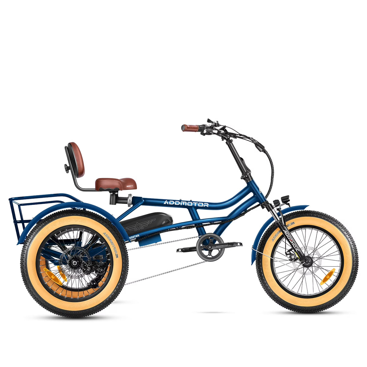 Addmotor M-360II Semi-Recumbent Electric Trike, 85MI, Fat Tire 3 Wheel Electric Bike for Adults, 750W 48V 20Ah Electric Tricycle for Seniors, 20" Electric Trike with Speed Differential, Green