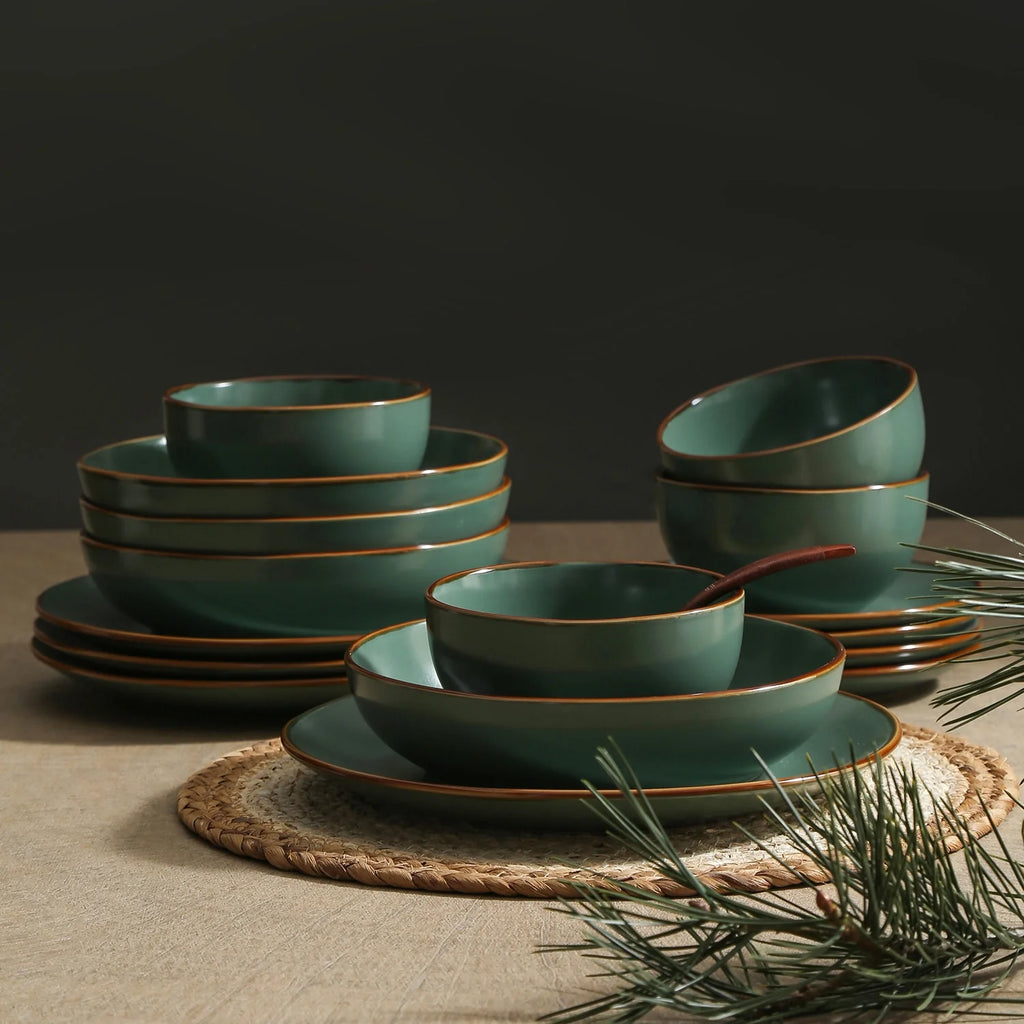 Stone + Lain Brasa Stoneware Collection Dinnerware Set, 32-Piece Service for 8, Blue