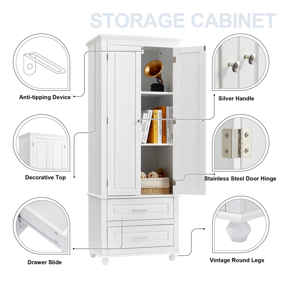 Bellemave White Tall Storage Cabinet with Adjustable Shelf Bathroom Cabinet with 1 Drawer and Storage Rack Large Freestanding Wood Cabinet Storage Organizer Floor Cabinet, White