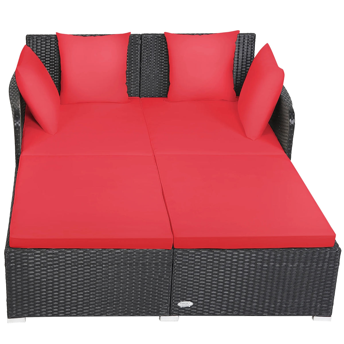 Costway Outdoor Patio Rattan Daybed Pillows Cushioned Sofa Furniture Beige