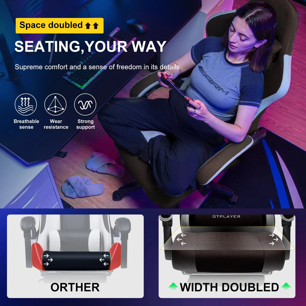 GTPLAYER Ergonomic High Back Pocket Spring Cushion Gaming Chair with Footrest & Linkage Armrests, Black