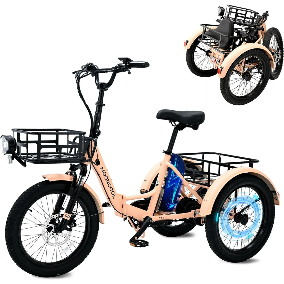 ABORON 3.0 Fat Tire Electric Trike for Senior Foldable E-Bike, 500W Motorized Tricycle Adult 20" Folding 3 Wheel Electric Commute Bike Trike w/48V Battery and Storage Baskets,