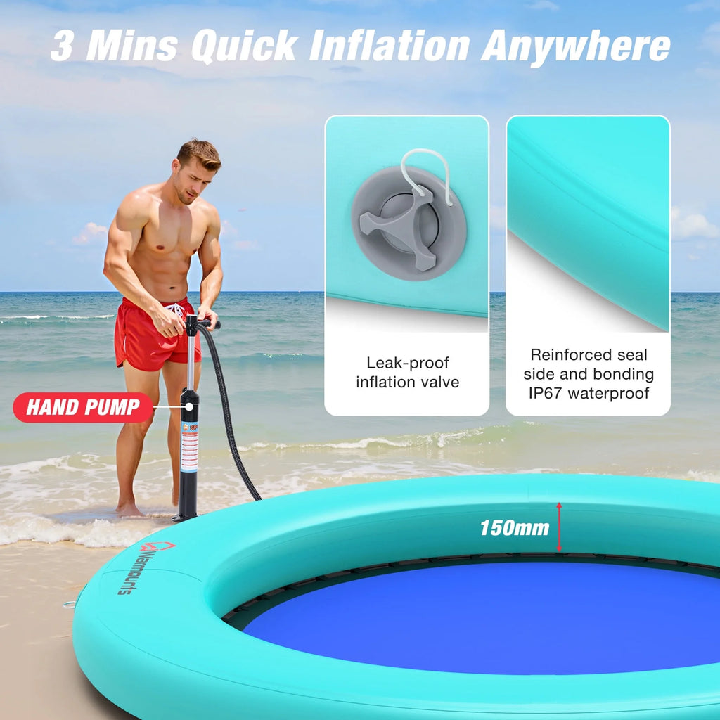 WARMOUNTS Inflatable Floating Dock, 8*6ft Air Inflatable Dock Platform, Non-Slip Water Island Float Raft with Rope Ladder for Ocean Lake River Boat