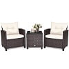 Costway 3PCS Patio Rattan Furniture Set Cushioned Conversation Set Sofa Turquoise