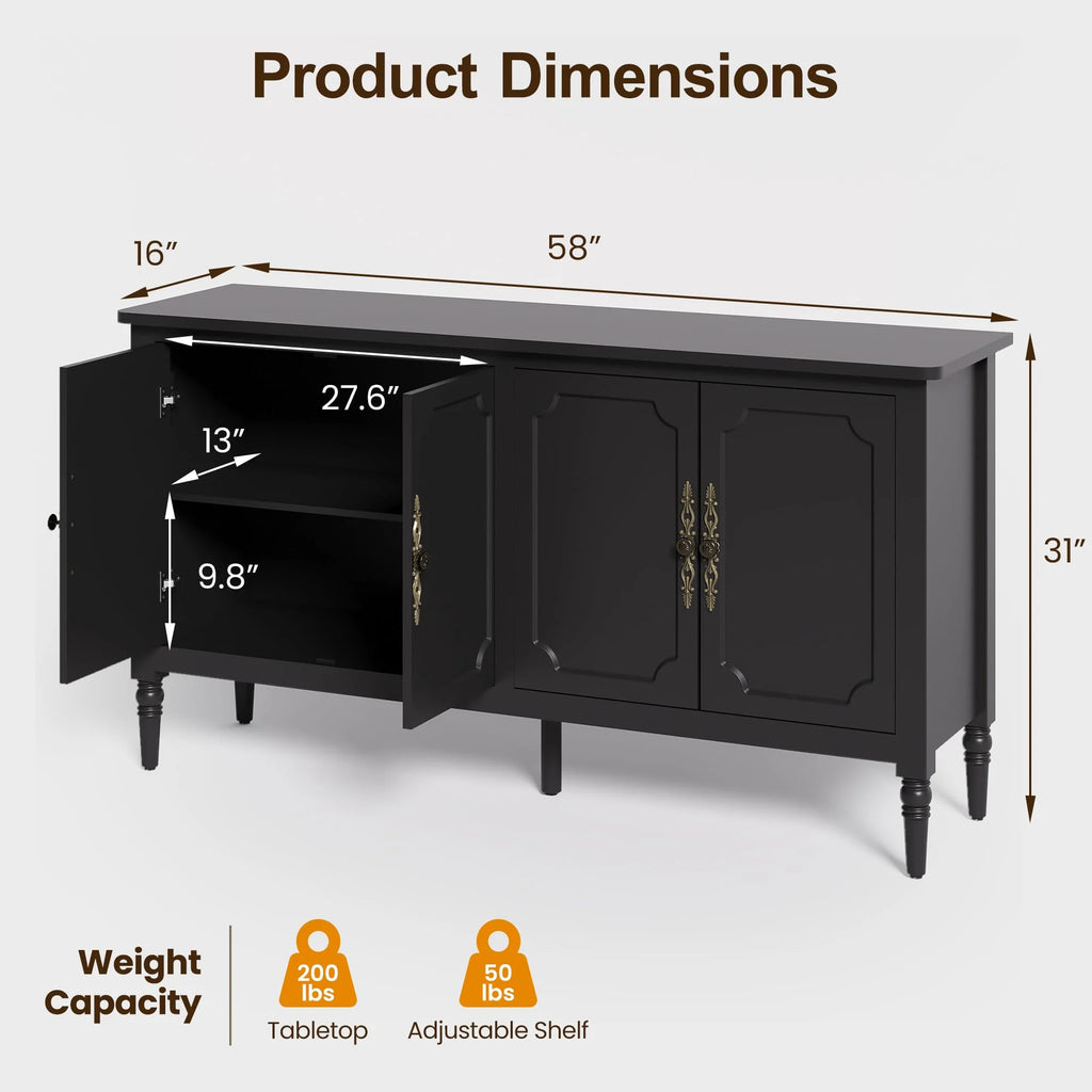 CozyHome Mid Century Modern Sideboard Buffet Cabinet with Storage, 58'' Console Cabinet, Green