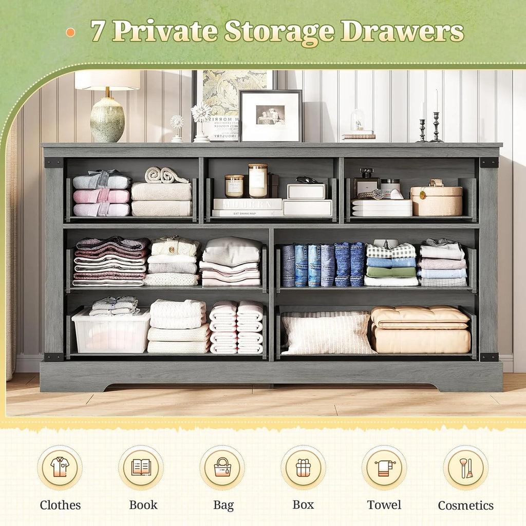 Aunfebrco Black Dresser for Bedroom Farmhouse 7 Drawers Dresser & Chest of Drawers with Thick Styling, Large Clothing Storage Organizer for Living Room