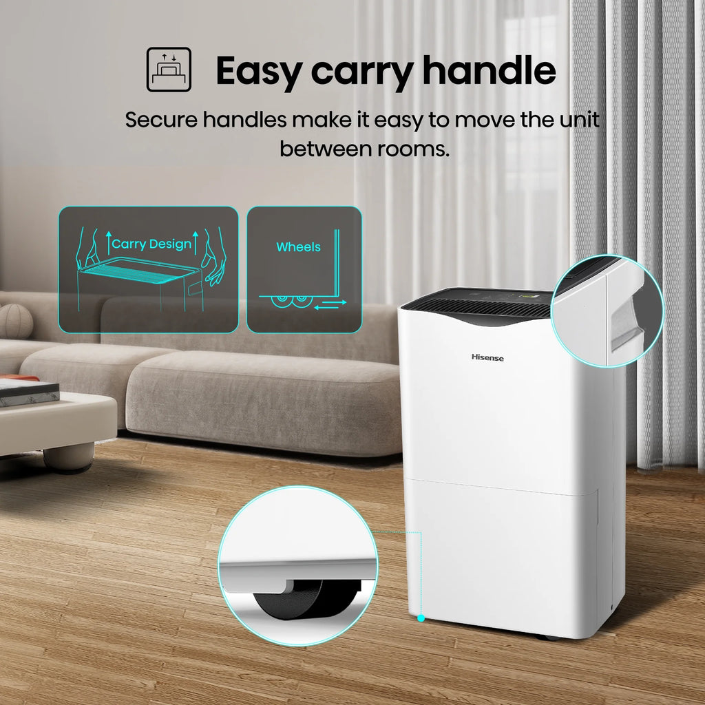 Hisense 50 Pint Dehumidifier 4,500 Sq. Ft for Multi-Scenario Use, Energy Star Certified, Easy Carry Handle, Low Noise Operation, Hassle-Free Water Removal, White (WHD5025P)