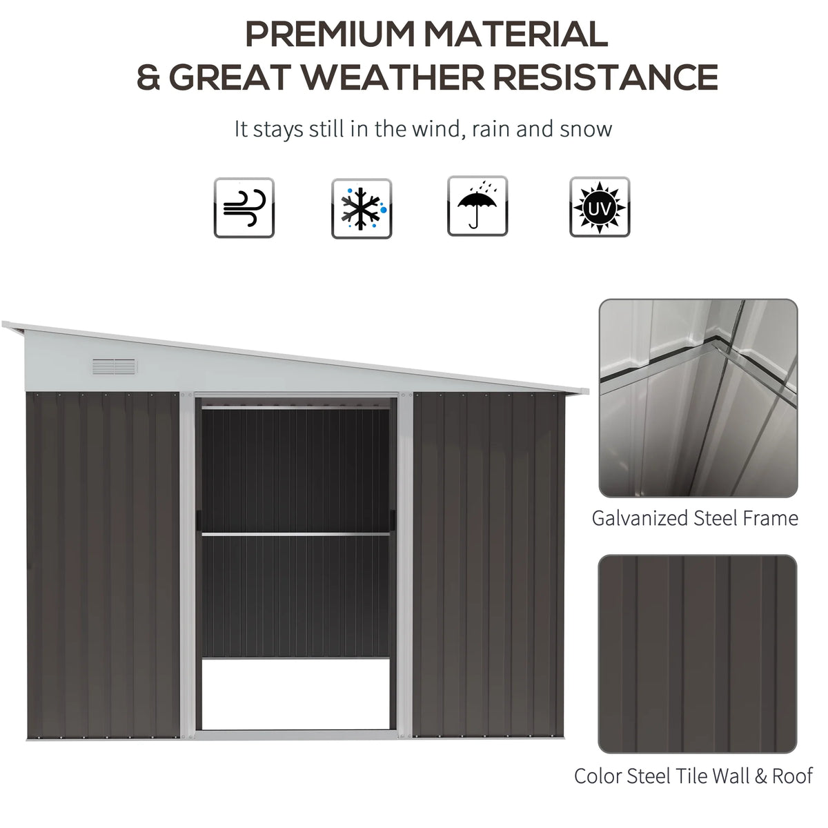 Outsunny 4.6' x 9' Metal Outdoor Storage Shed, Garden Utility Tool House with Double Lockable Doors for Backyard, Patio, Lawn, Garage, White