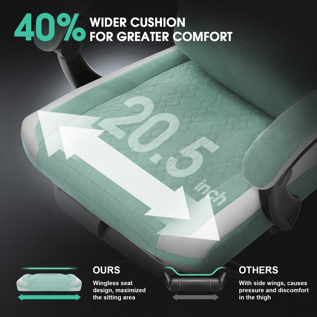 Douxlife Massage Gaming Chair, Spring Cushion, Breathable Fabric Gaming Chair with Footrest, Ergonomic Computer Chair for Adults & Kids