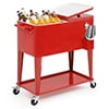 Magshion 80 Quart Rolling Cooler Ice Chest, Portable Bar Cold Drink Beverage Cart Tub, Backyard Cooler Trolley on Wheels with Ice Scoop, Catch Tray & Bottle Opener, Pink