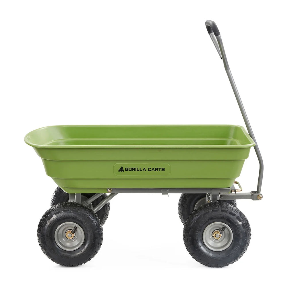 Gorilla Carts 4 Cu Ft Poly Garden Dump Cart with Quick-Release, 600 lb Capacity, Green
