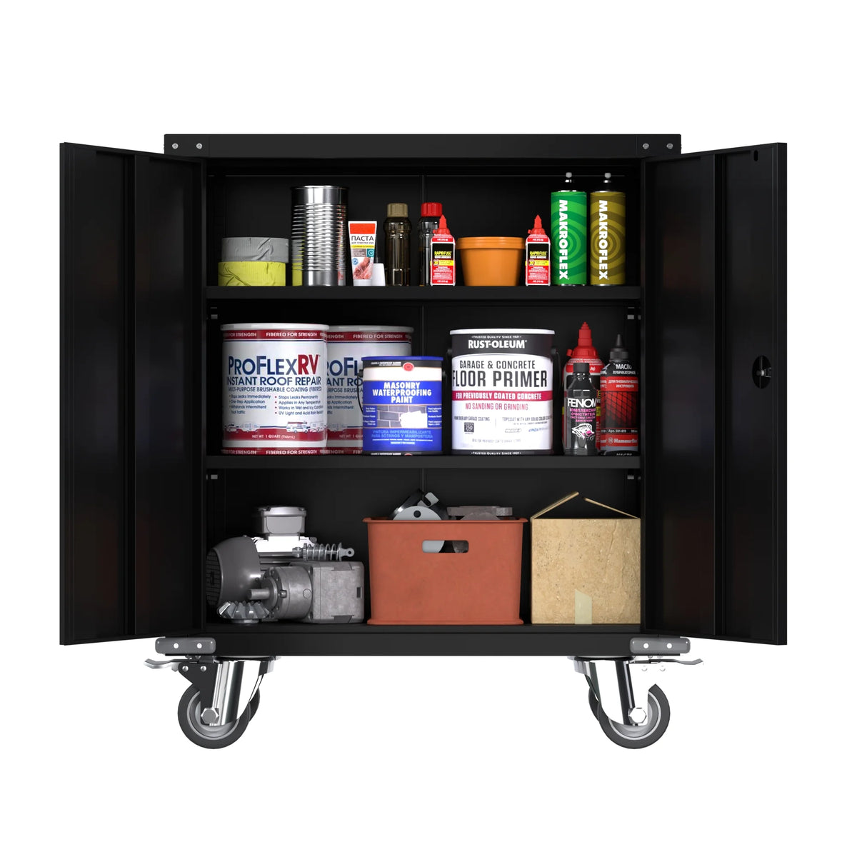 Aobabo Metal Storage Cabinet with Lock,Garage Storage Cabinet with Wheels,72In Steel Storage Cabinet for Garage Home Storage, Black Required-Assembly