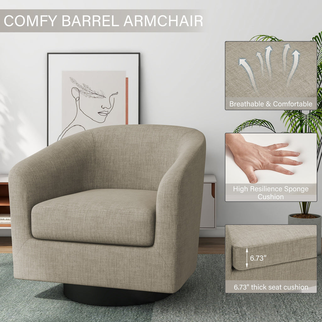 DREAMSIDEA Swivel Barrel Accent Chair for Living Room, Modern Upholstered Round Club Armchair-Cream