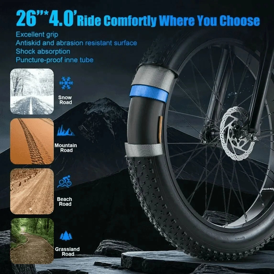 Dual Motors AWD 2000W Electric Bike for Adult 26'' UL2849 48V 30AH E-mountain bike 4.0 Fat Tire up to 35MPH&120Miles Long Range Off-road Ebike Dual Hydraulic Disc Brakes&Ful Suspension Electric Bicyc