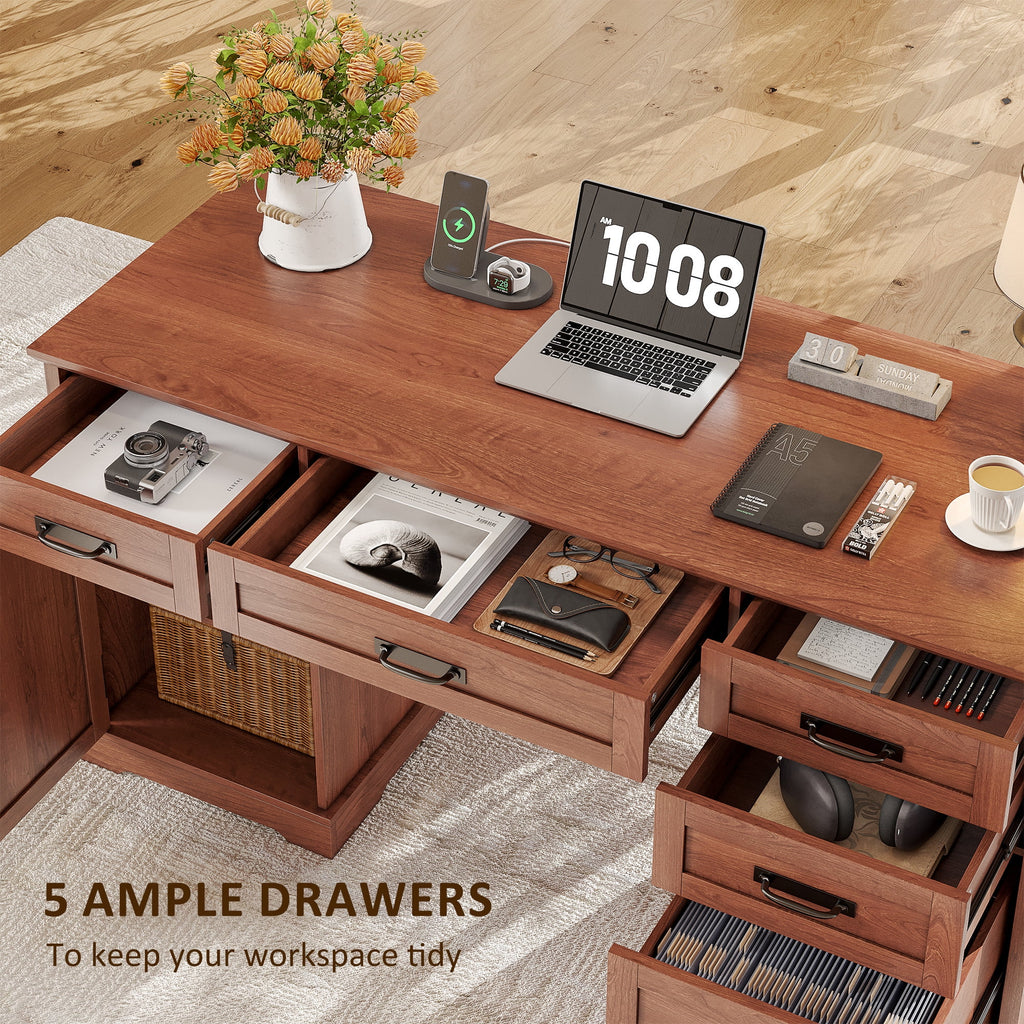 Whalefall 55 in Farmhouse Executive Desk with File Drawer for Adult Home Office, White