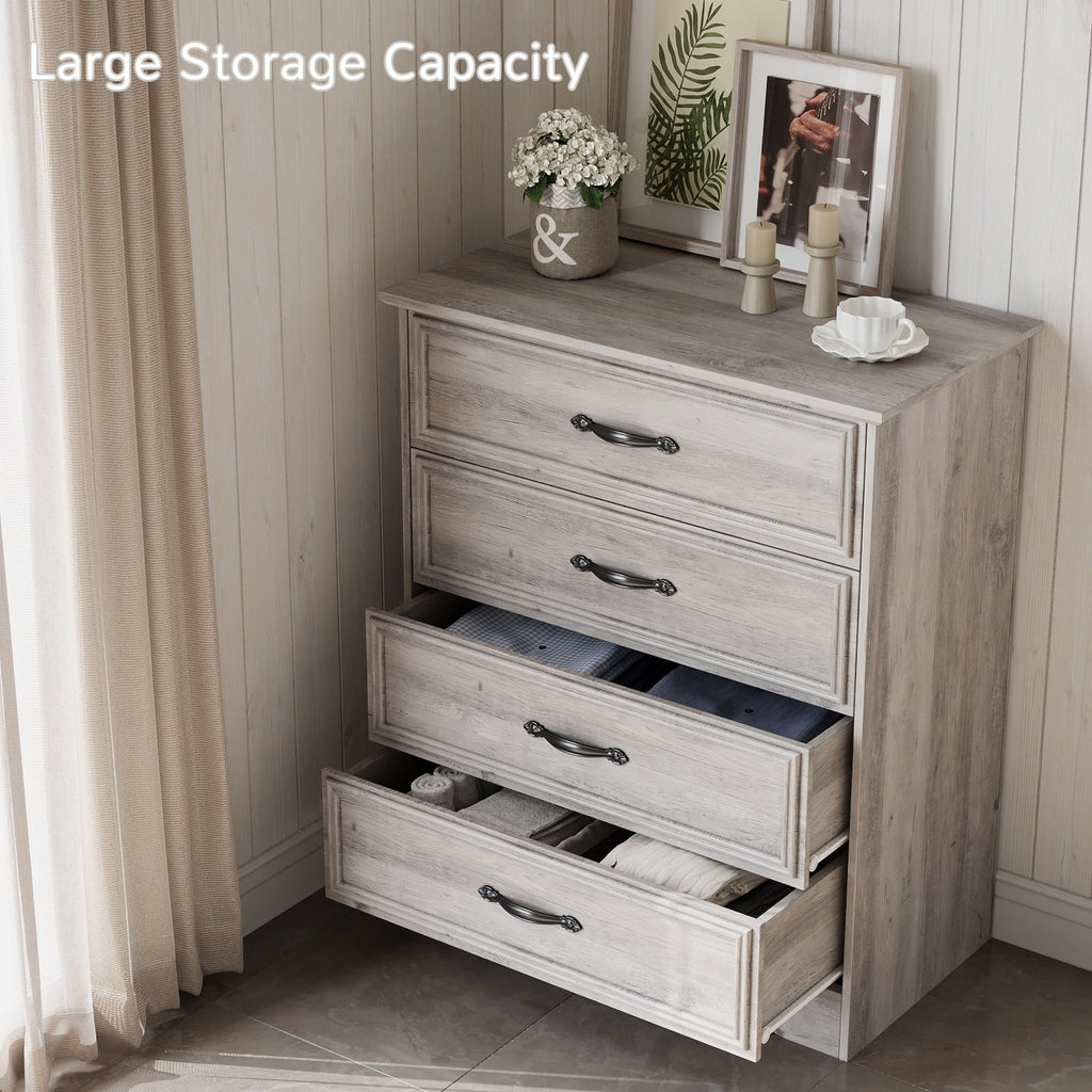 LGHM 4 Drawer Dresser, Modern Wood Chest Dresser for Bedroom Livingroom Gray