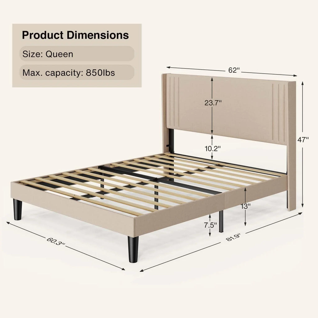 Bedroom Furniture Set, Queen Bed Frame, 2 Nightstands, 5-Drawer Dresser & 6-Drawer Dresser for Large Bedrooms