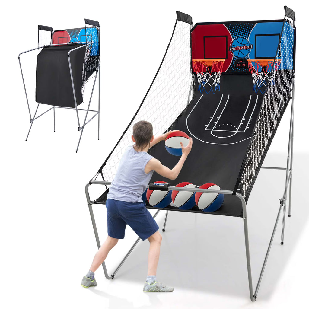 Costway Dual Shot Basketball Arcade Game with 8 Game Modes Electronic Scoring Blue