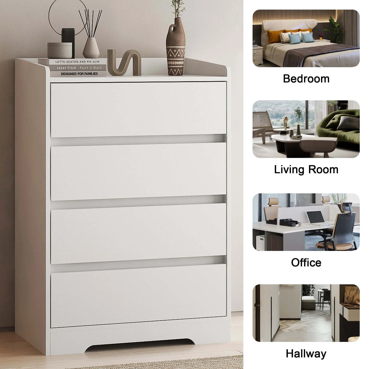 Aukfa Wood 4 Drawer Dresser,Chest of Drawer with Anti-fall Device, Black