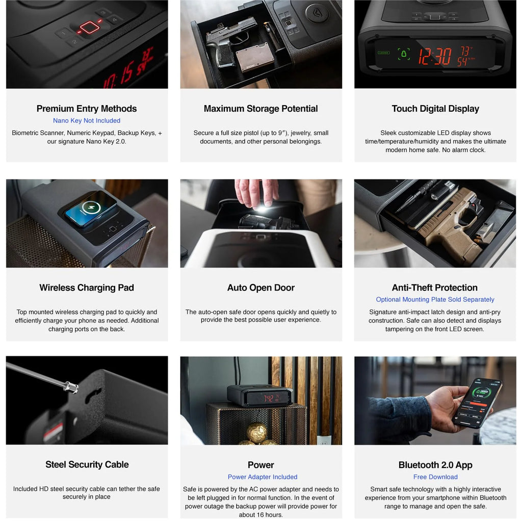 Vaultek? DS2i Smart Station Full-Size Modern Quick Access Safe with Biometric Scanner, Rugged Construction, Auto-Open Drawer, Mountable, Anti-Theft Protection, & Wireless Charging Pad