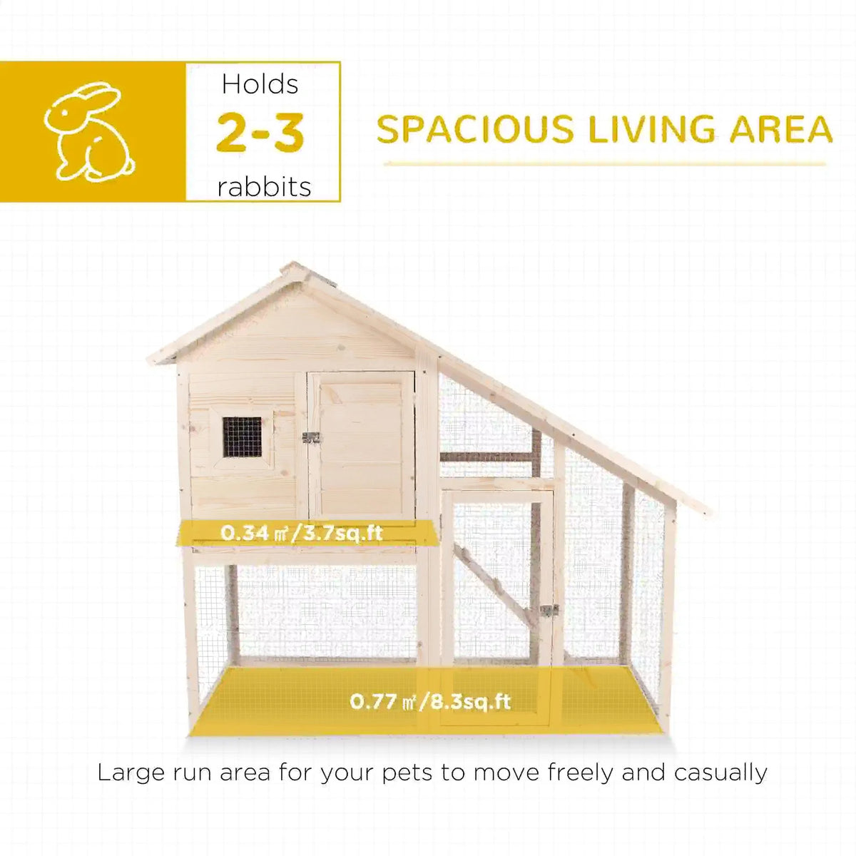 Pefilos 55" 2 Story Rabbit Hutch with Ramp, Tray, Wood Bunny Cage Poultry Chicken Coops, Beige