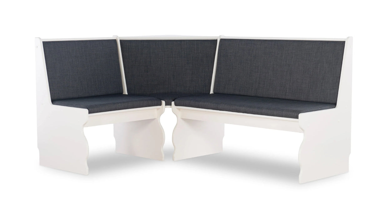 Linon Weston Corner Dining Breakfast Nook with Table and Bench, Seats 5-6, White Finish with Charcoal Fabric