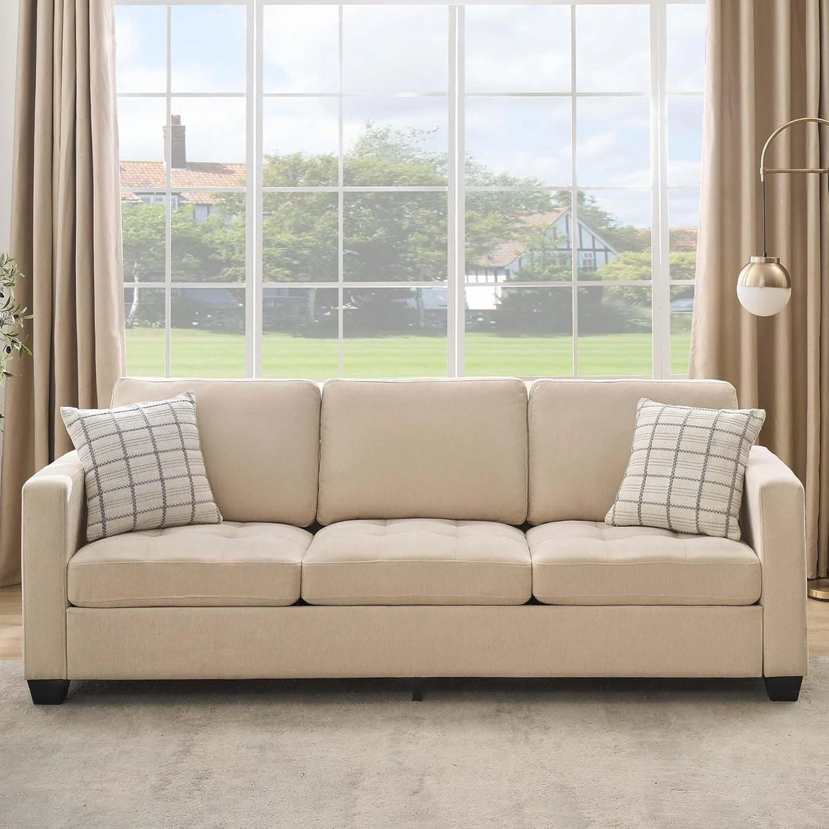 GarveeHome 3 Seat Sofa Couch, 89" Modern Sofa with Armrests, Comfy Couch Sofa with Extra Deep Seat Couches for Living Room Bedroom Apartment and Office, Chenille Beige