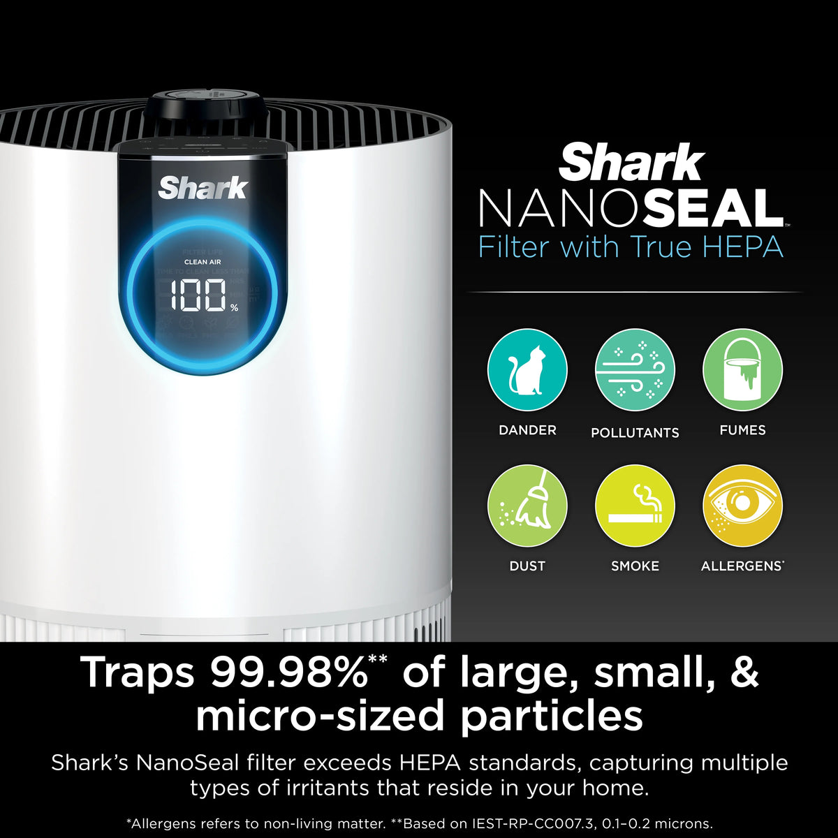 Shark Clean Sense Air Purifier with Odor Neutralizer Technology, HEPA Filter, 500 sq. ft., Captures 99.98% of Particles, Dust, Smoke & Allergens, Portable, White
