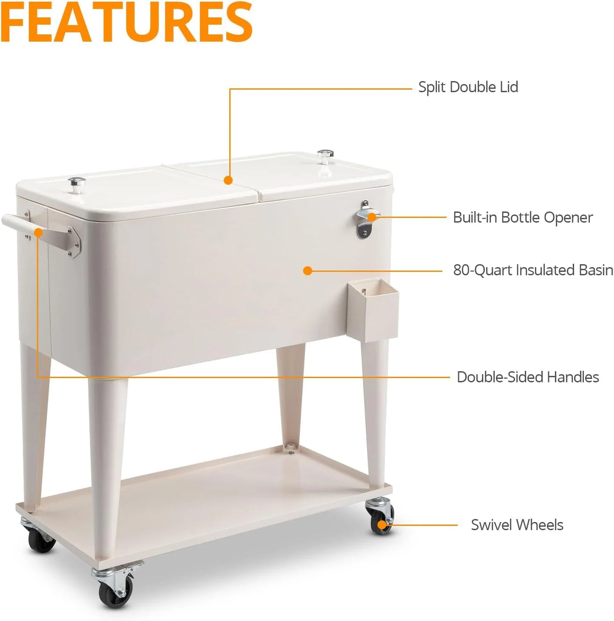 HEYWU 80 Quart Ice Chest Water Cooler with Bottle Opener, Milk White