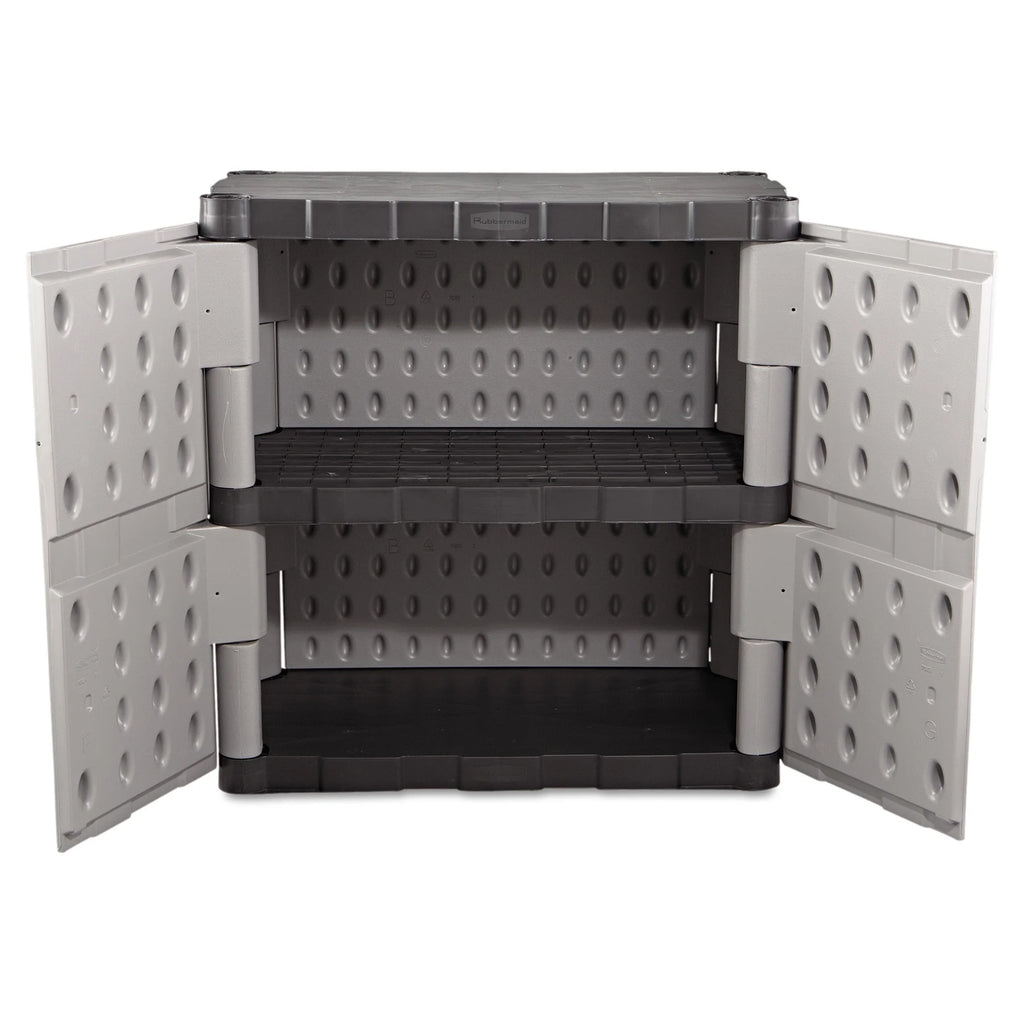 Rubbermaid Double-Door 2-Shelf Cabinet, Black and Gray