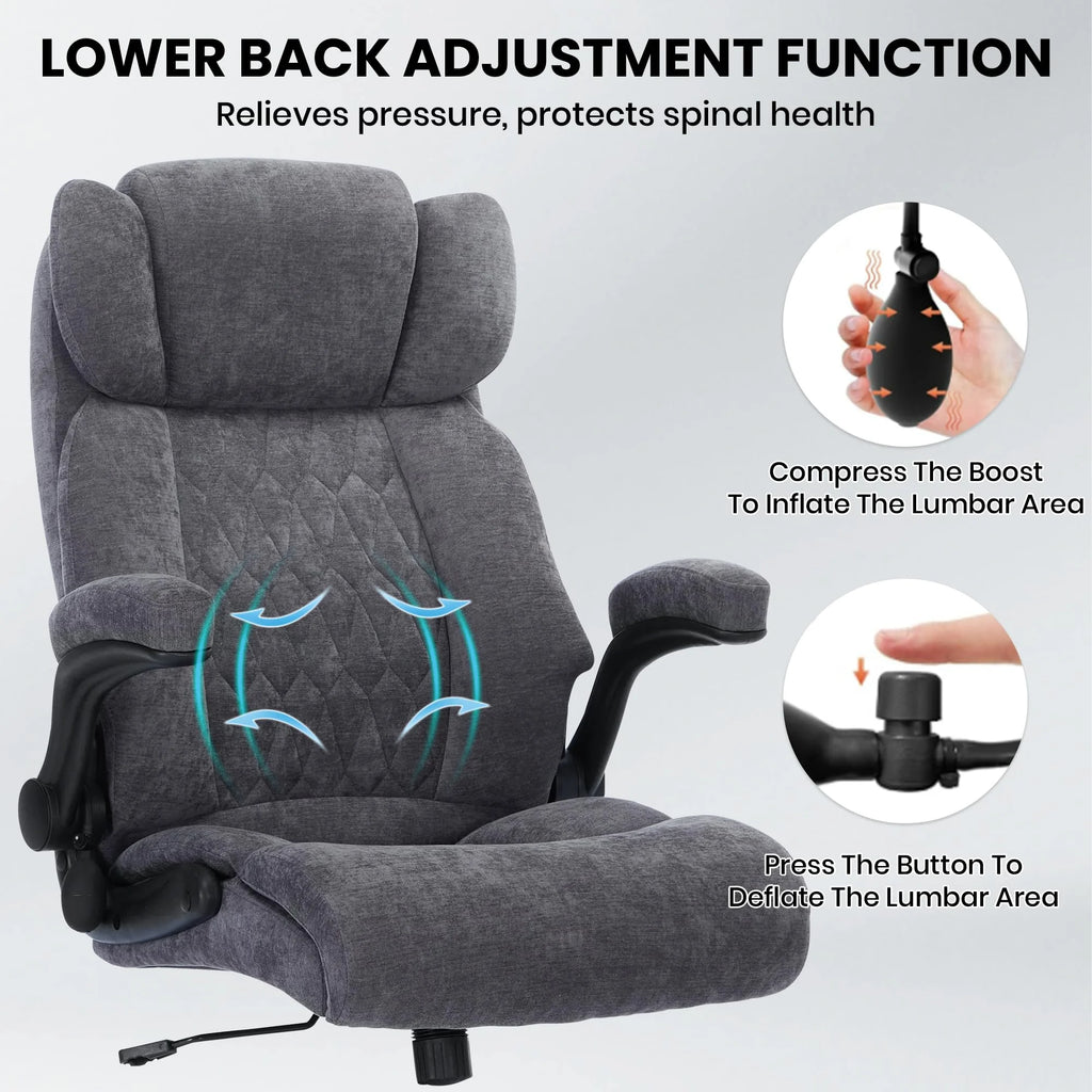 HomeZeer Executive Office Chair, Big and Tall Home Office Chairs 400lbs, High Back Executive Office Chair with Adjustable Flip up Arm, Wide Seat Leather Desk Computer Chairs, Black