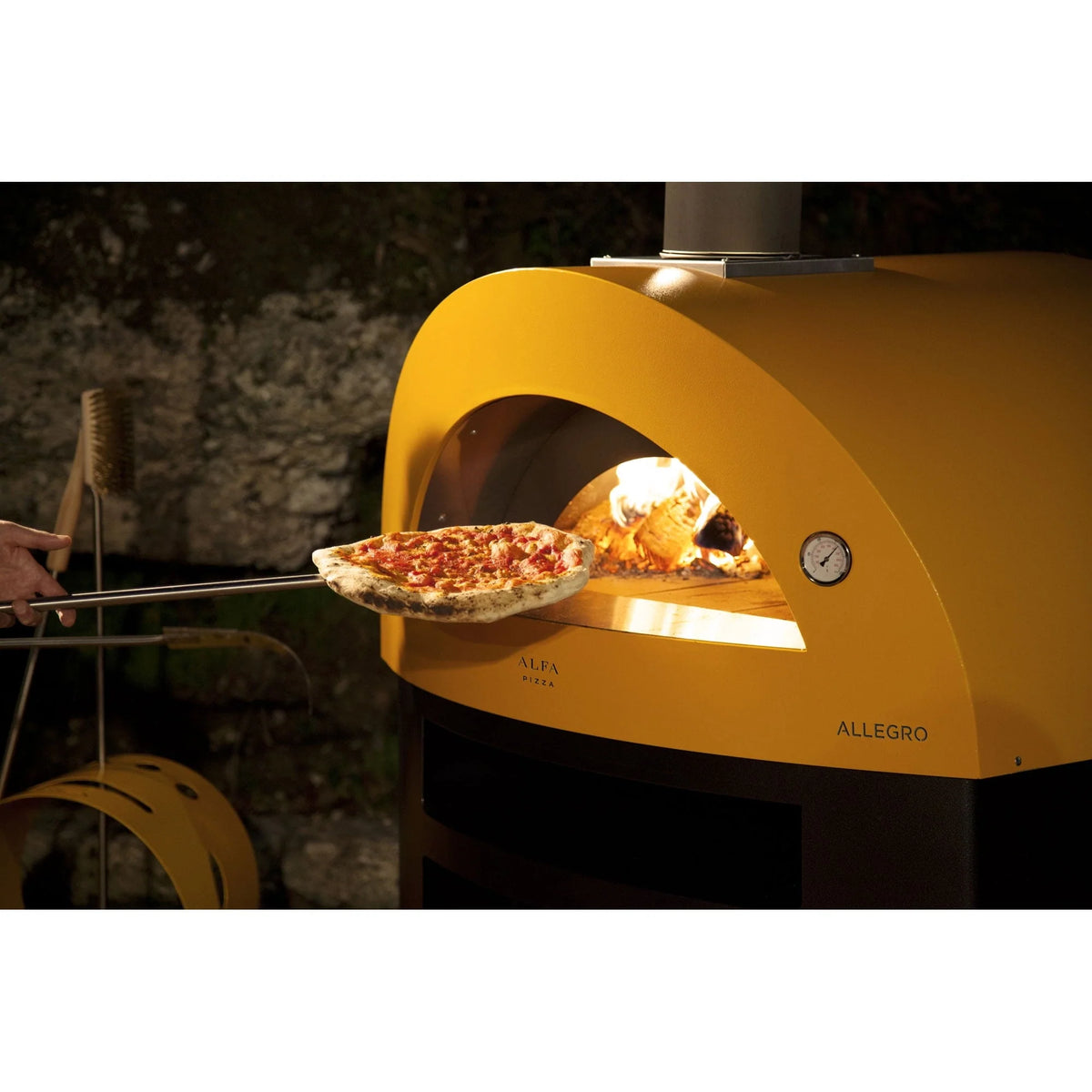 Alfa Allegro Outdoor Steel Italian Wood Fired Pizza Oven with Base, Yellow