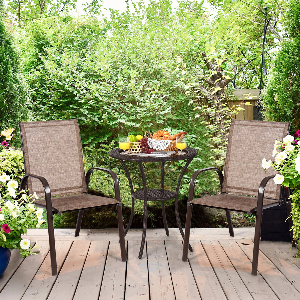 Gymax Set of 4 Patio Chairs Dining Chairs w/ Steel Frame Yard Outdoor Grey