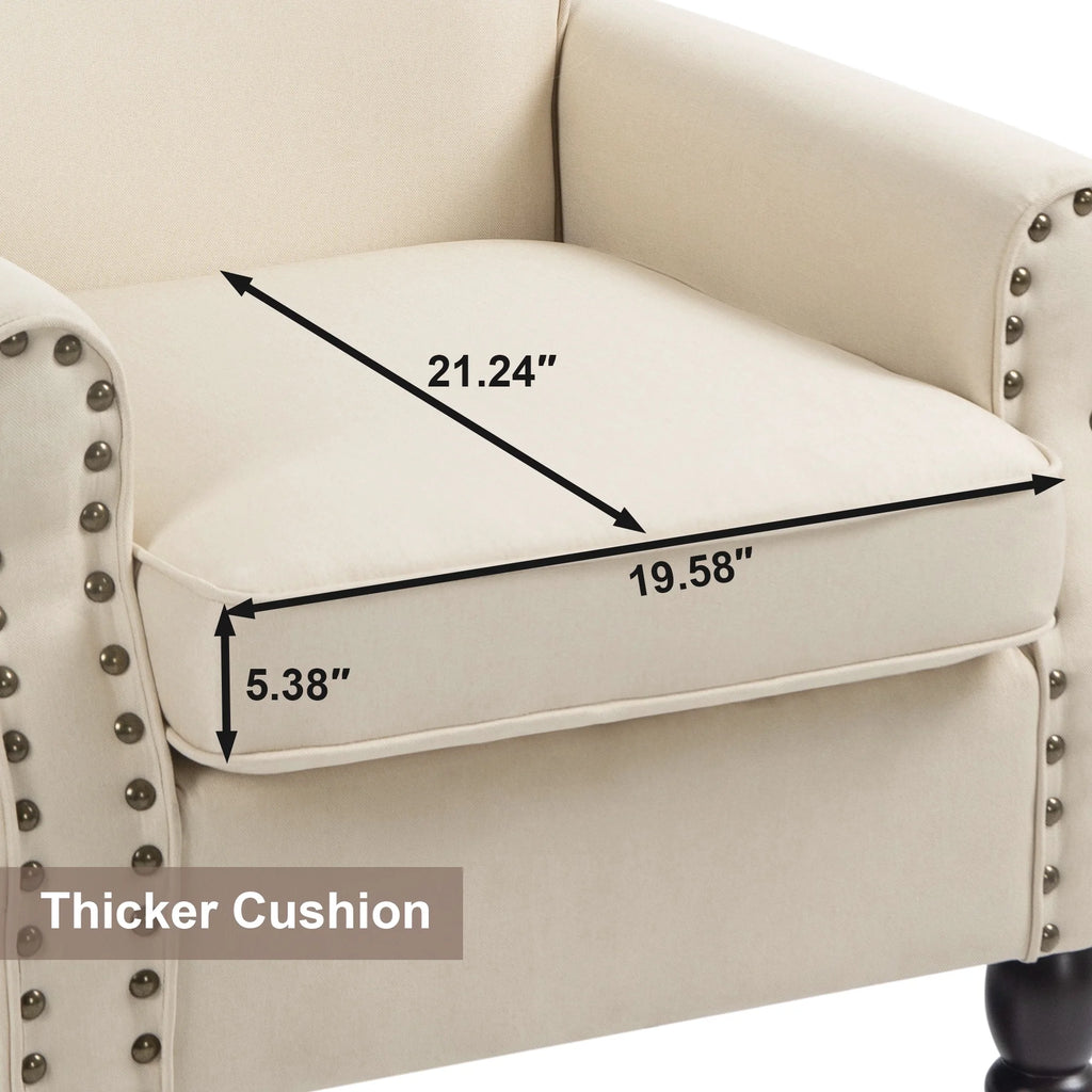DREAMSIDEA Accent Chairs Upholstered Pattern Morden Armchair Comfy Linen Fabric Single Sofa for Living Room, Pattern White