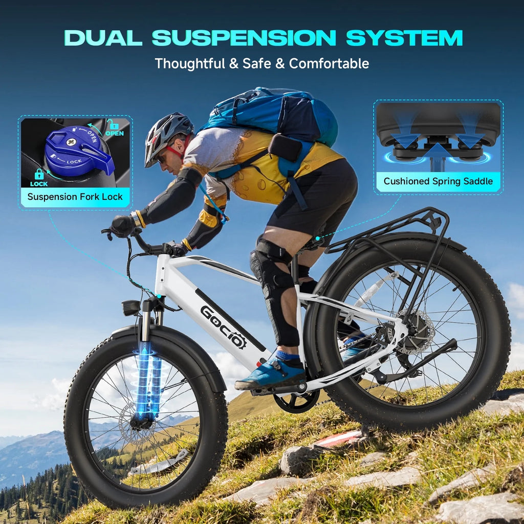 Gocio Electric Bike, 26"x4.0" Fat Tire E-Mountain Bike, Peak 1000W Motor, 28MPH 48V 15Ah Battery Removable Ebike for off Road, Sand, UL2849