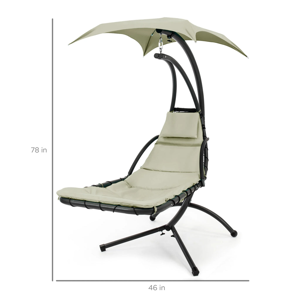 Best Choice Products Hanging Curved Chaise Lounge Chair Swing for Backyard, Patio w/ Pillow, Shade, Stand - Teal