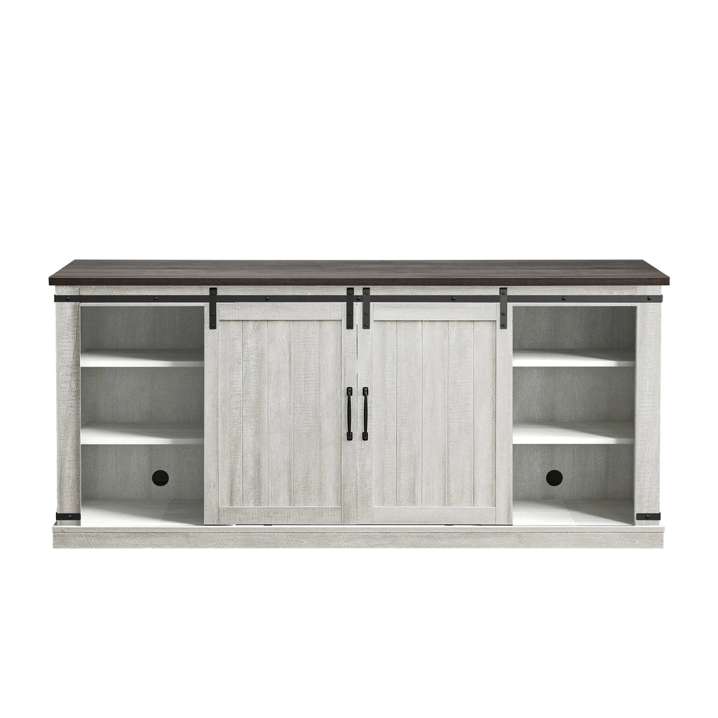 FESTIVO Farmhouse TV Stand for 75" TV, Entertainment Center, Sliding Barn Door TV Stand, 68 inch TV Console Table, Home Living Room Media Console with Adjustable Shelf - Off White