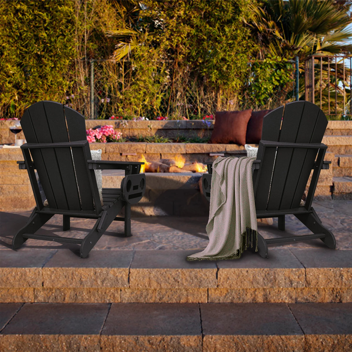 FOOWIN HDPE Plastic Adirondack Chairs Set of 4, Black