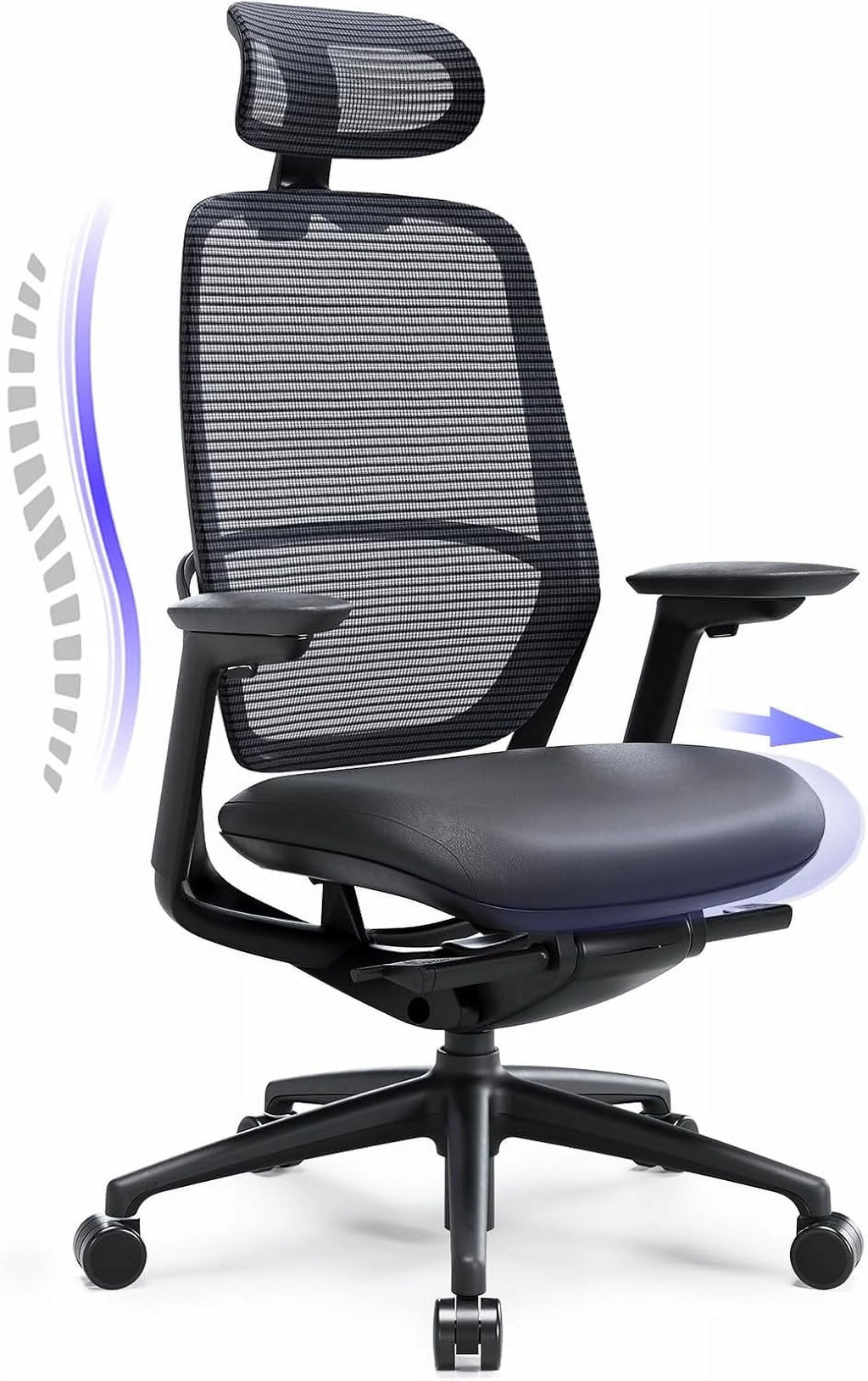 Ergonomic Office Chair, High Back Mesh Desk Chair with Adjustable Lumbar Support, Reclining Backrest, 4D Armrests, Breathable Mesh, Comfortable Computer Chair for Home Office, Work,Study