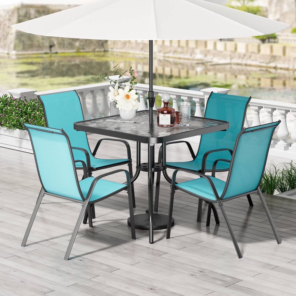 Pirecart 5-Piece Outdoor Patio Dining Table Set with 4 Stackable Textilene Chairs for for Patio, Lawn, Garden, Gray