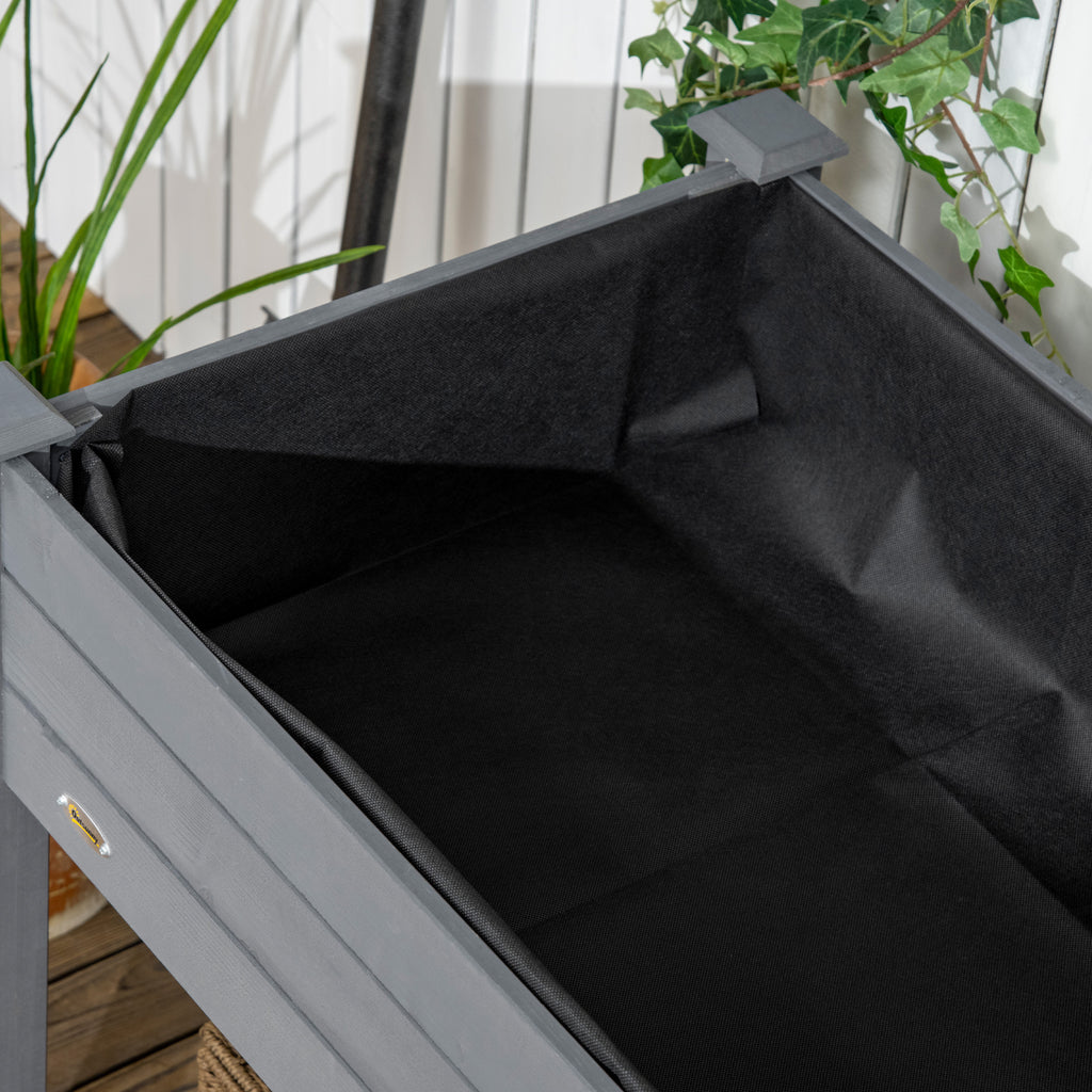 Outsunny 47" x 21" Raised Garden Bed Elevated Wooden Planter Box w/ Lockable Wheels, Storage Shelf and Bed Liner for Backyard, Patio, Dark Gray