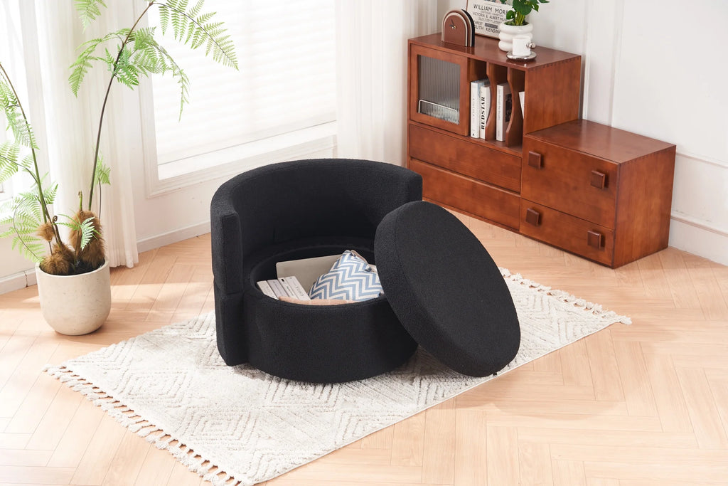 Swivel Barrel Chair, Teddy Round Swivel Accent Sofa Chairs with 3 Pillows and Storage, Modern 360 Degree Boucle Swivel Chairs for Living Room, Bedroom, Office (Dark Gray, Teddy)