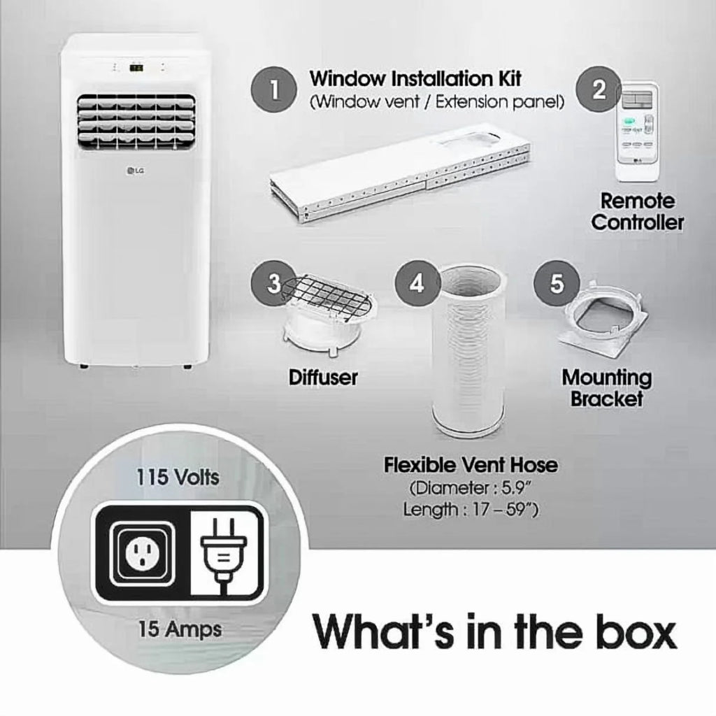 LG 6,000 BTU Portable Air Conditioner with Dehumidifier, LCD Remote, Cools 250 Sq. Ft, 3-in-1 AC, Fan, & Dehumidifier �C Easy Setup & Washable Filter