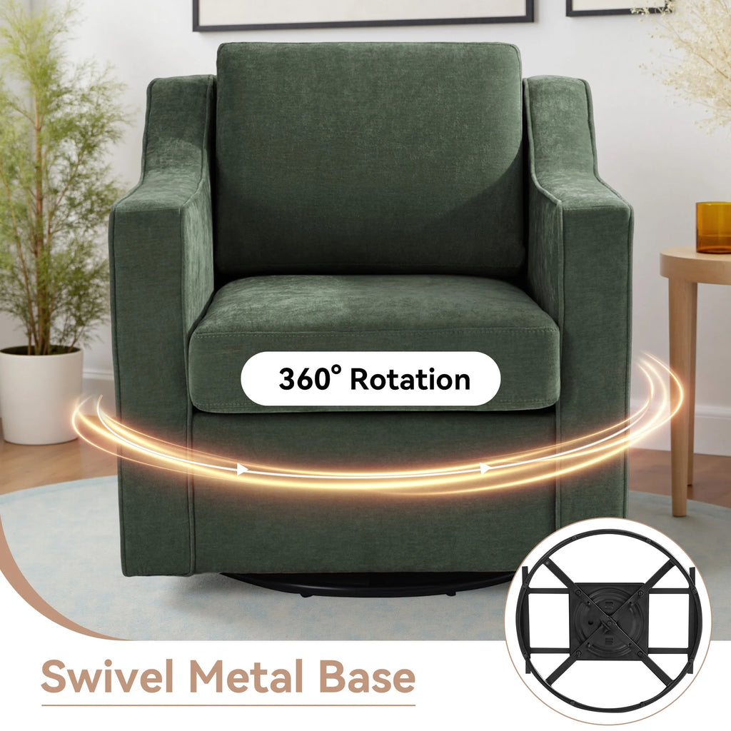 Swivel Accent Chair for Living Room, Modern Upholstered Barrel Arm Chair with Plump Back Pillow, Comfy Club Sofa Reading Chair for Adults (Chenille Navy, Set of 1)